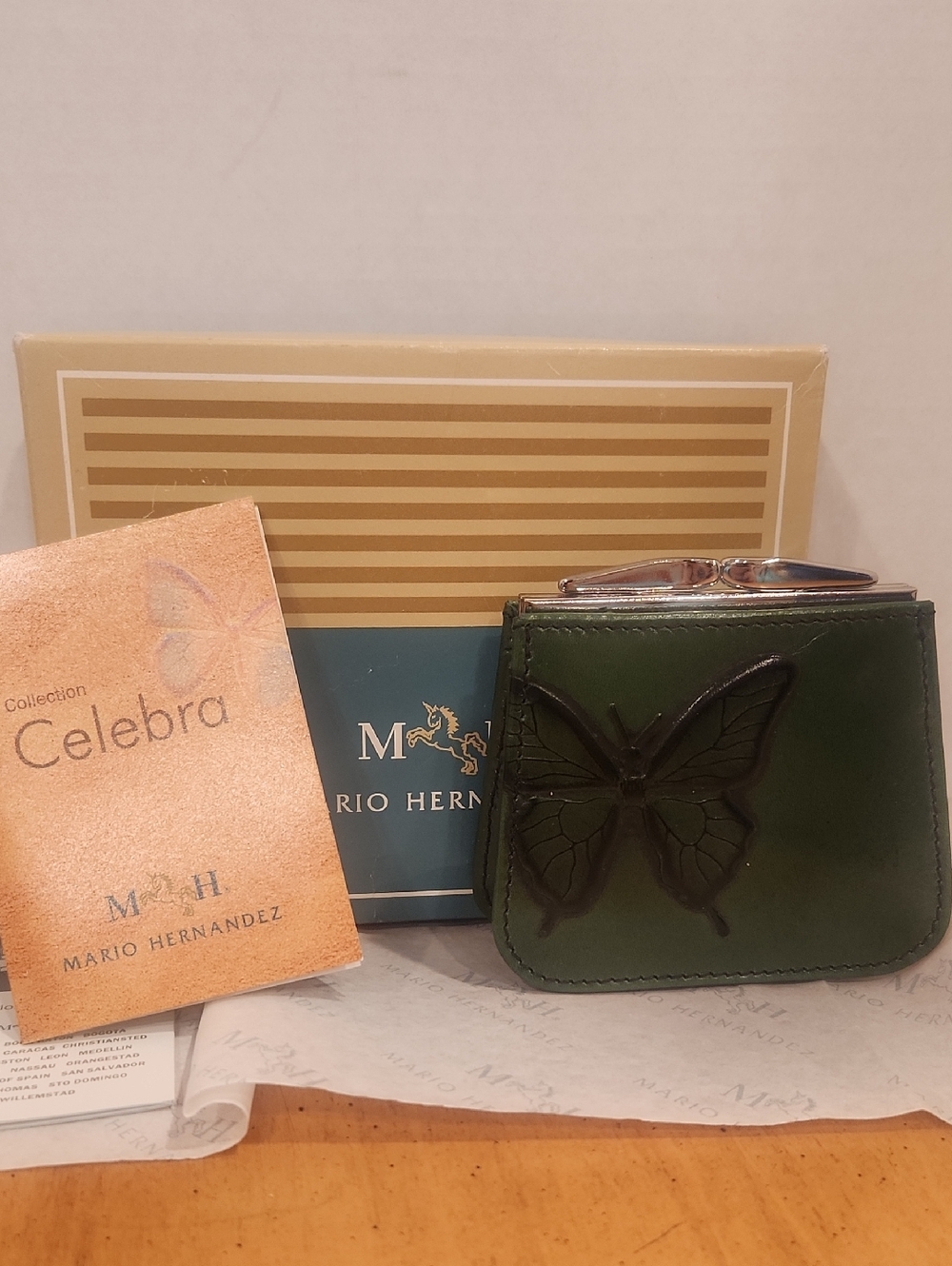 Mario Hernandez Green Leather Butterfly Coin Purse